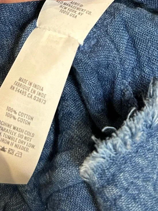 aerie Lightweight Chambray Blue Romper with Frayed Hem - Picture 13 of 13